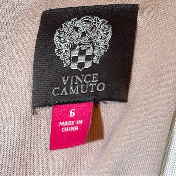 Vince Camuto Women's Size 6 Taupe Rose Metallic Ruched Waist Long Sleeve Dress - Picture 8 of 10